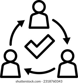 Unity thin line icon. Successful communication employees. Teamwork, collaboration. Circle of people with check mark. Modern vector illustration.