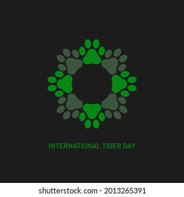 Unity of Tiger footprints in green colors symbol. International tiger day.