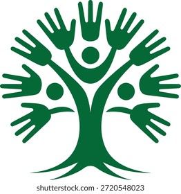 Árvore da Unidade com Mãos e Pessoas Silhueta Verde