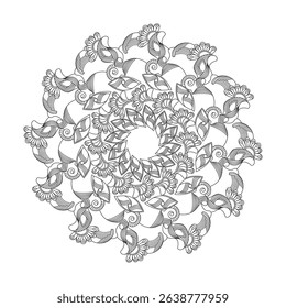 Unity Whirl Mandala template Coloring Book Page. Easy Mandala Coloring Book Pages for Adults to Relax, Experiences Give Relief. Resizeable Vector File