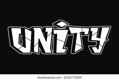 Unity word trippy psychedelic graffiti style letters.Vector hand drawn doodle cartoon logo Unity illustration. Funny cool trippy letters, fashion, graffiti style print for t-shirt, poster