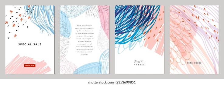 Universal abstract art templates. Suitable for poster, greeting and business card, invitation, flyer, banner, brochure, email header, post in social networks, advertising, events and page cover.