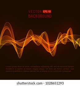 Universal Abstract Background with Fiery Wave Line on Dark Background. Glowing Smooth Wavy Horizontal Curved Line with Fire Effect.