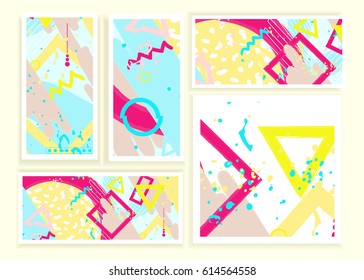 Universal abstract cards and posters set. Creative geometric cards. Trendy creative abstract cards for wedding, anniversary, birthday, Valentin's day, party invitations, web, print.  