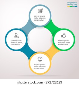 Universal abstract element of chart, graph, diagram with 4 steps, options, parts, processes connected via bone. Vector business template for presentation and training.