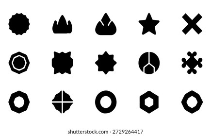 Conjunto de iconos de forma geométrica abstracta universal que incluye estrellas, cruces, polígonos y Elementos de diseño ornamentales decorativos Ilustración vectorial de silueta