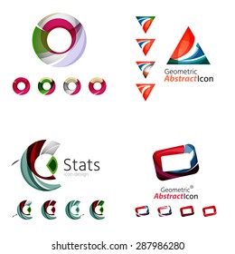 Universal abstract geometric shapes - business emblems. Created with wavy overlapping elements, clean flowing modern design