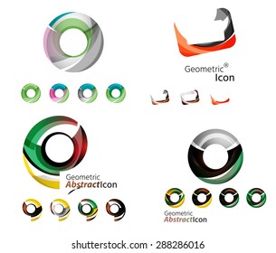 Universal abstract geometric shapes - business emblems. Created with wavy overlapping elements, clean flowing modern design