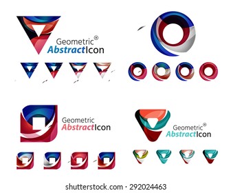 Universal abstract geometric shapes - business emblems. Created with wavy overlapping elements, clean flowing modern design