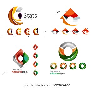 Universal abstract geometric shapes - business emblems. Created with wavy overlapping elements, clean flowing modern design Universal abstract geometric shapes - business emblems. Created with wavy overlapping elements, clean flowing modern design