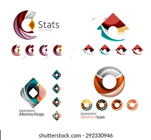 Universal abstract geometric shapes - business emblems. Created with wavy overlapping elements, clean flowing modern design