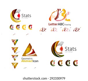 Universal abstract geometric shapes - business emblems. Created with wavy overlapping elements, clean flowing modern design