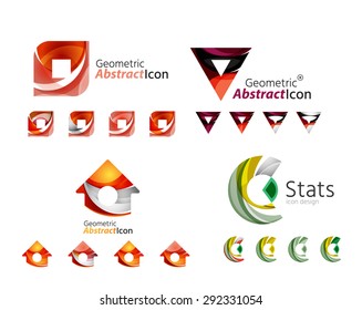 Universal abstract geometric shapes - business emblems. Created with wavy overlapping elements, clean flowing modern design