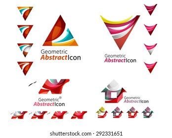 Universal abstract geometric shapes - business emblems. Created with wavy overlapping elements, clean flowing modern design