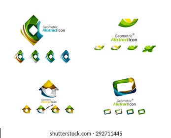 Universal abstract geometric shapes - business emblems. Created with wavy overlapping elements, clean flowing modern design