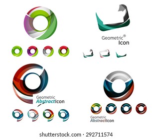 Universal abstract geometric shapes - business emblems. Created with wavy overlapping elements, clean flowing modern design