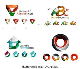Universal abstract geometric shapes - business emblems. Created with wavy overlapping elements, clean flowing modern design