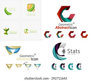 Universal abstract geometric shapes - business emblems. Created with wavy overlapping elements, clean flowing modern design