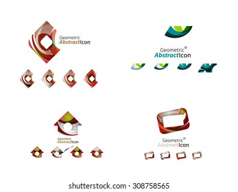 Universal abstract geometric shapes - business emblems. Created with wavy overlapping elements, clean flowing modern design