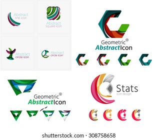 Universal abstract geometric shapes - business emblems. Created with wavy overlapping elements, clean flowing modern design