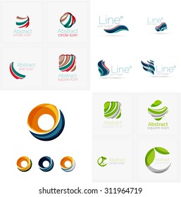 Universal abstract geometric shapes - business emblems. Created with wavy overlapping elements, clean flowing modern design
