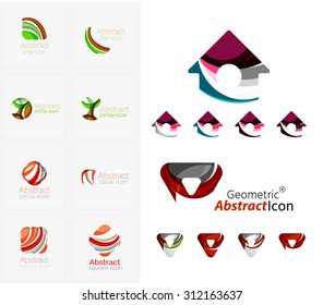 Universal abstract geometric shapes - business emblems. Created with wavy overlapping elements, clean flowing modern design