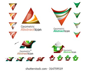 Universal abstract geometric shapes - business emblems. Created with wavy overlapping elements, clean flowing modern design