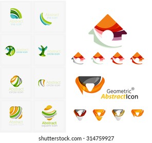 Universal abstract geometric shapes - business emblems. Created with wavy overlapping elements, clean flowing modern design