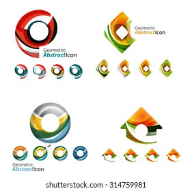 Universal abstract geometric shapes - business emblems. Created with wavy overlapping elements, clean flowing modern design