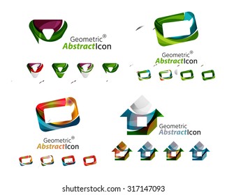 Universal abstract geometric shapes - business emblems. Created with wavy overlapping elements, clean flowing modern design