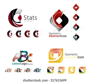 Universal abstract geometric shapes - business emblems. Created with wavy overlapping elements, clean flowing modern design
