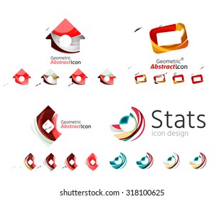 Universal abstract geometric shapes - business emblems. Created with wavy overlapping elements, clean flowing modern design