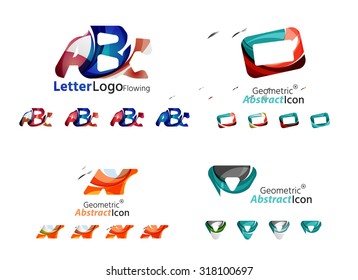 Universal abstract geometric shapes - business emblems. Created with wavy overlapping elements, clean flowing modern design