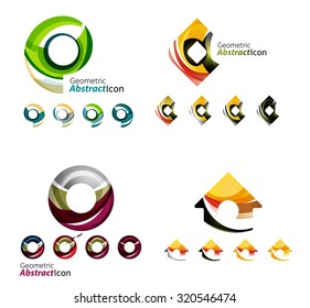 Universal abstract geometric shapes - business emblems. Created with wavy overlapping elements, clean flowing modern design