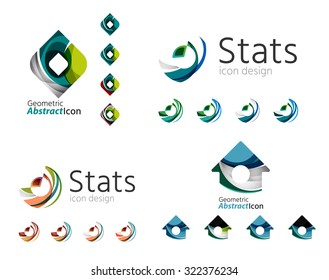 Universal abstract geometric shapes - business emblems. Created with wavy overlapping elements, clean flowing modern design