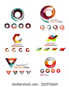 Universal abstract geometric shapes - business emblems. Created with wavy overlapping elements, clean flowing modern design