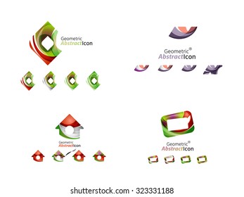 Universal abstract geometric shapes - business emblems. Created with wavy overlapping elements, clean flowing modern design