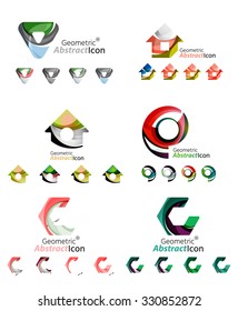 Universal abstract geometric shapes - business emblems. Created with wavy overlapping elements, clean flowing modern design