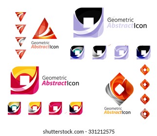 Universal abstract geometric shapes - business emblems. Created with wavy overlapping elements, clean flowing modern design