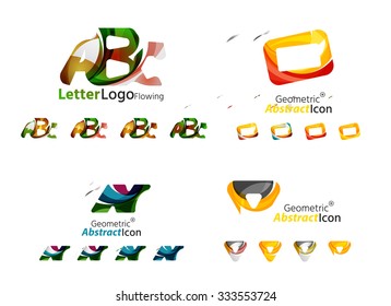 Universal abstract geometric shapes - business emblems. Created with wavy overlapping elements, clean flowing modern design