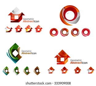Universal abstract geometric shapes - business emblems. Created with wavy overlapping elements, clean flowing modern design