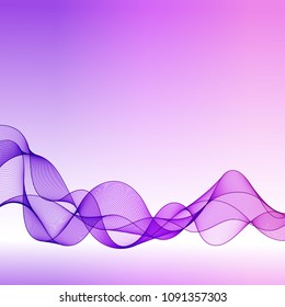 Universal Abstract Gradient Background with Transparent Violet Wave Line on Gradient Backdrop. Smooth Wavy Horizontal Lilac Curved Line.