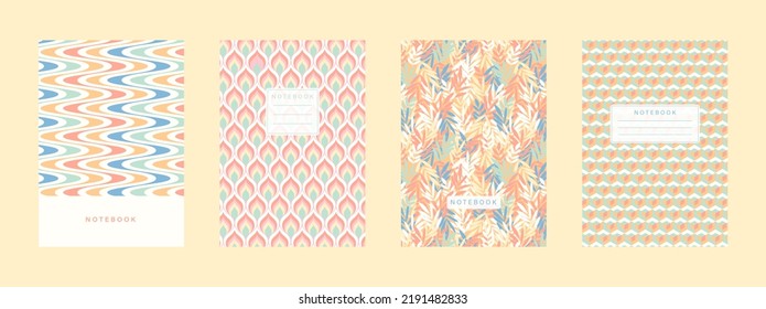 Universal abstract layouts. Cover page templates set. Applicable for notebooks, planners, brochures, books, catalogs, etc. seamless patterns and masks used, easy to resize. Vector EPS10