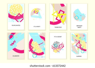 Universal abstract posters set. Creative geometric cards. Trendy creative abstract cards for wedding, anniversary, birthday, Valentin's day, party invitations, web, print.  