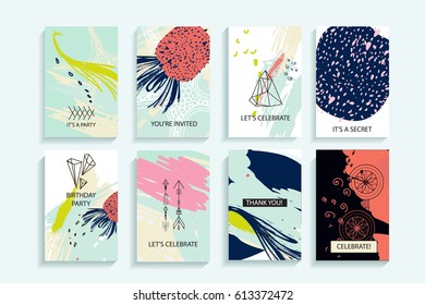 Universal abstract posters set. Creative abstract pineapple concept cards. Trendy creative abstract cards for wedding, anniversary, birthday, Valentin's day, party invitations, web, print.