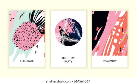 Universal abstract posters set. Creative abstract pineapple concept cards. Trendy creative abstract cards for wedding, anniversary, birthday, Valentin's day, party invitations, web, print.