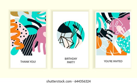 Universal abstract posters set. Creative abstract painting concept cards. Trendy style creative abstract designs for wedding, anniversary, birthday, Valentin's day, party invitations, web, print.