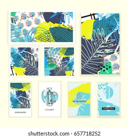 Universal abstract posters set. Creative geometric hipster cards. Trendy creative abstract cards for wedding, anniversary, birthday, party invitations, web, print.  