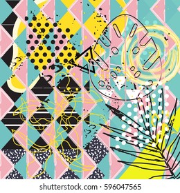 Universal abstract tropical background. Hand Drawn textures of palm leaves. Tropical vector illustration. Abstractl pattern design.