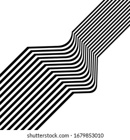 Universal abstraction of black and white diagonal stripes. Vector background illustration. Optical art graphics. Can be used in cover design, book design, website background, CD cover, advertising.
